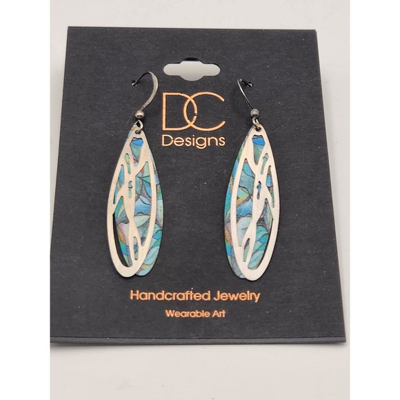 DC Designs Jewelry - DC Designs Handcrafted Abstract Nature Giclee Print Dangle Earrings‎ Blue Silver